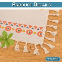 Mantel Bohemio Vintage Con Borlas Impermeable De Algodón Y Lino Para Exterior Protector De Mesa Sin Arrugas Rectangular - details 9