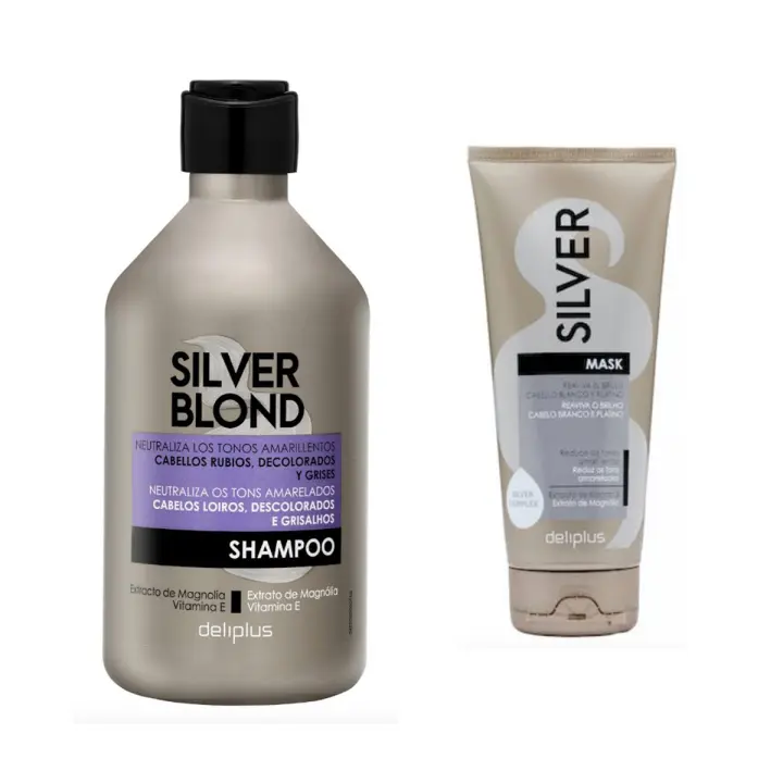 Pack 2 - Champú 400 ml. + Mascarilla 200 ml. Silver cabello blanco y platino, reduce los tonos amarillentos. Total 600 ml. Deliplus - 1