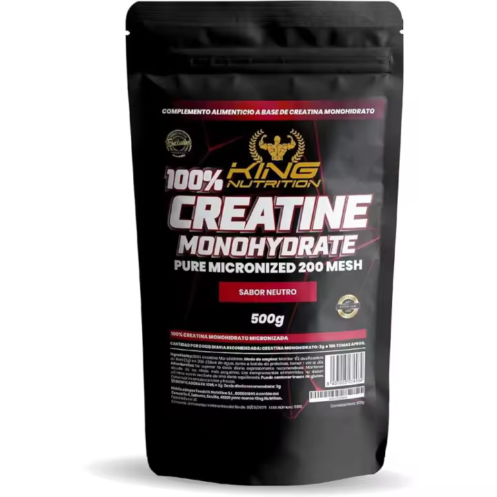 King Nutrition Creatina Monohidratada 100% Pura 500gr 66 Tomas  Creatina en polvo, Micronizada 200Mesh Sin Sabor, No-GMO  Vegano  Sin lactosa, Incluye dosificador - 1
