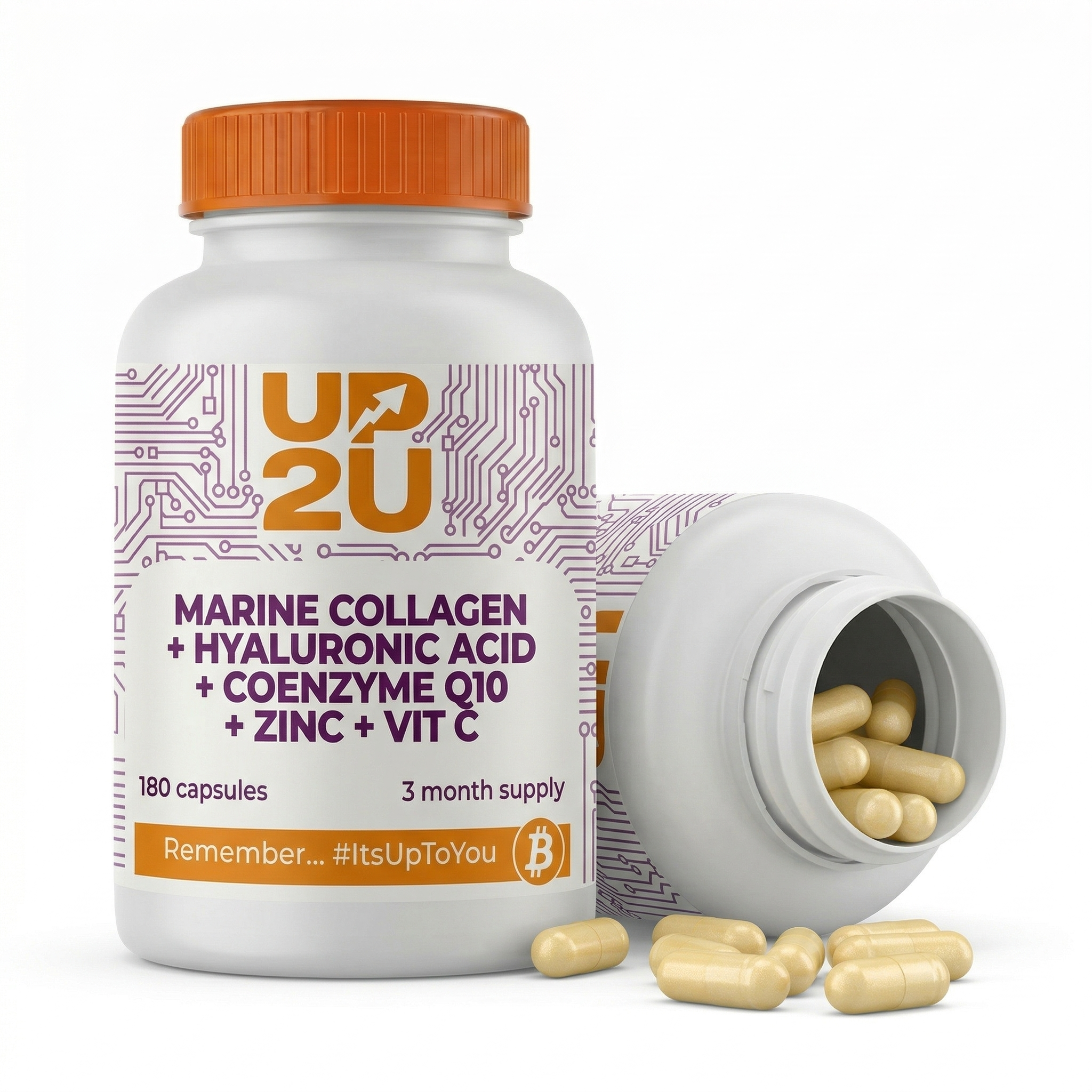Colágeno Marino Hidrolizado UP2U Nutrition con Ácido Hialurónico, Coenzima Q10, Zinc y Vitamina C – 180 Cápsulas