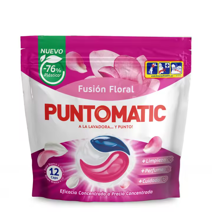 PUNTOMATIC Detergente líquido en cápsula para lavado de ropa,Fusión floral, 12 cápsulas, Eficacia concentrado a precio concentrado - 1