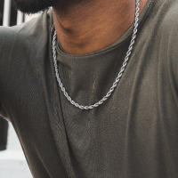 Collar De Cadena De Acero Inoxidable Para Hombre Estilo Clásico Hecho a Mano Collar De Enlace Torcido Joyería Regalo - details 1