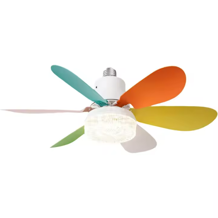 PORCHEDDU Ventilador de techo con casquillo E27 con Luz, Base roscada, Aspas extraíbles, atormillado Luz con ventilador de techo y control remoto, adecuado para Garaje, baño, dormitorio, Cocina, Luz Redonda - 1