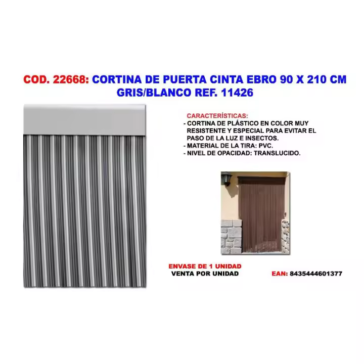 Cortina de puerta cinta ebro 90 x 210 gris-blanco 11426 - 1