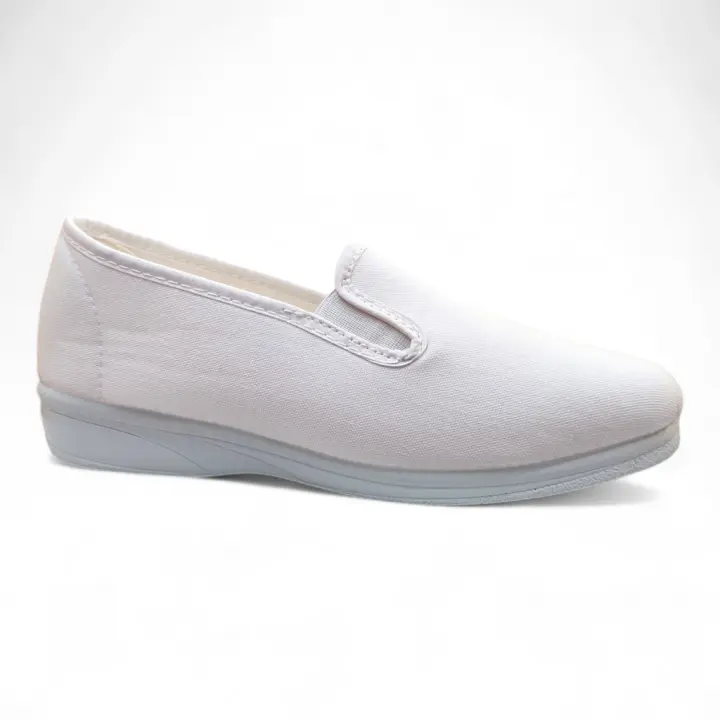Zapatillas lona elásticos blanca con pequeña cuña - 1
