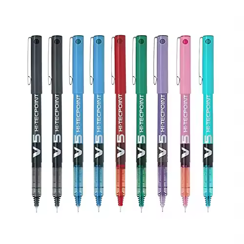 Pack de 9 bolÃ­grafos Pilot V5 2 azul, 2 negros, 1 verde, 1 rojo, 1 lila, 1 rosa, 1 turquesa - 1