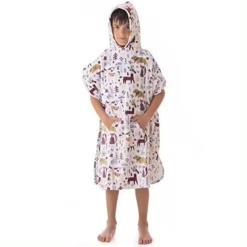Poncho de Playa Infantil de Terciopelo 100% Algodón Estampado Modelo Animals Sibiles 00408 - 1
