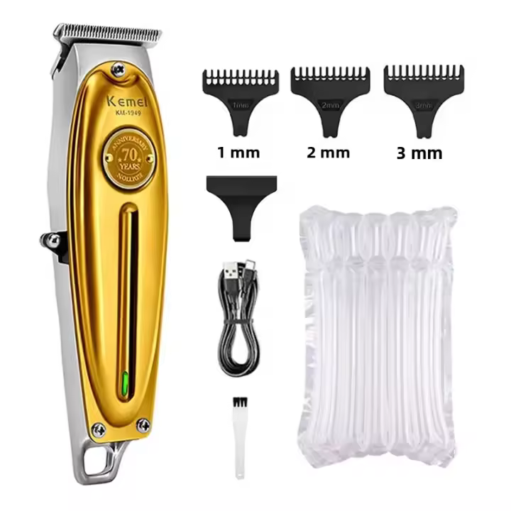 Cortador De Pelo Eléctrico Kemei KM-1949 Plata/Oro Profesional Recargable KM-2028 Trimmer Sin Cable Para Hombres Con Corte Rápido Y Ajuste De Longitud - 1