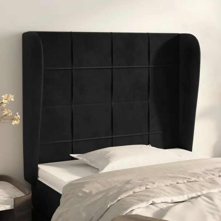 vidaXL Cabecero con orejas de terciopelo negro 93x23x118/128 cm - 1
