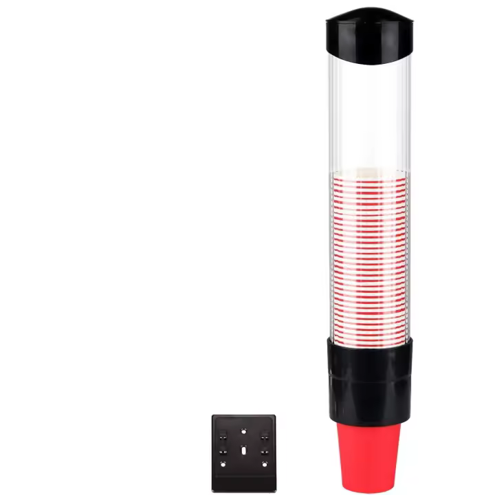Dispensador de vasos de agua montado en la pared Dispensador de vasos con botón táctil Soporte de plástico antipolvo para vasos de plástico de papel Biodegradable (negro) - 1