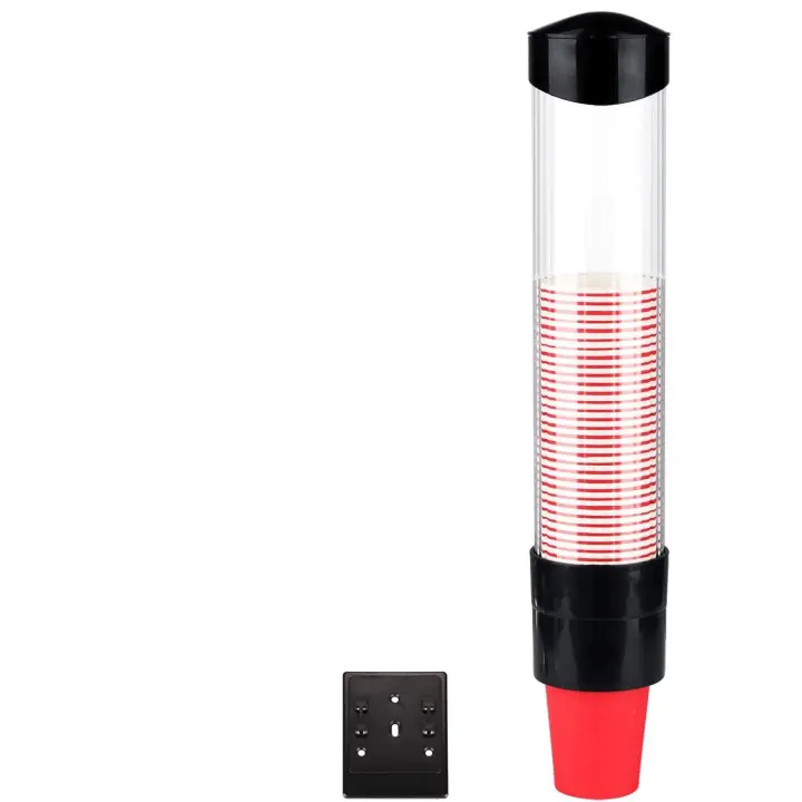 Dispensador de vasos de agua montado en la pared Dispensador de vasos con botón táctil Soporte de plástico antipolvo para vasos de plástico de papel Biodegradable (negro) - 1