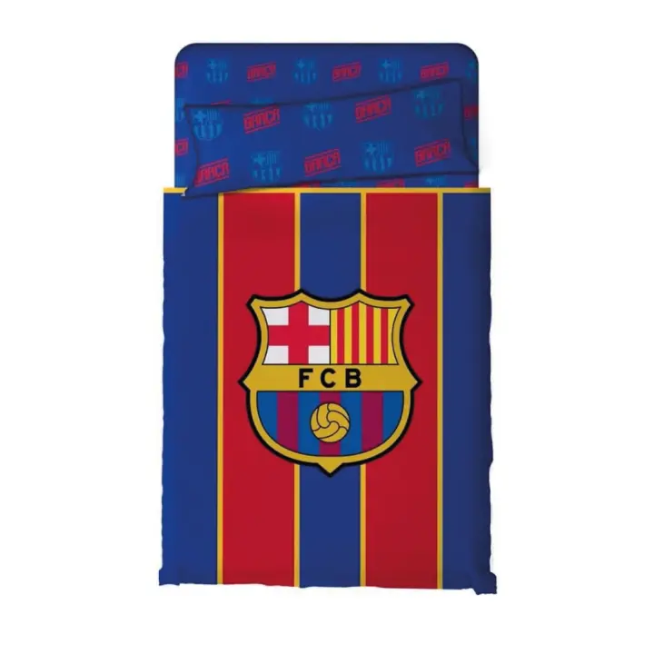 FC BARCELONA - Juego De Sábanas Verano F.C. Barcelona Oficial 50% Algodón 50% Poliéster (3 Piezas: encimera, Bajera y Funda de Almohada) Culé, Azul Marino, Granate - 1