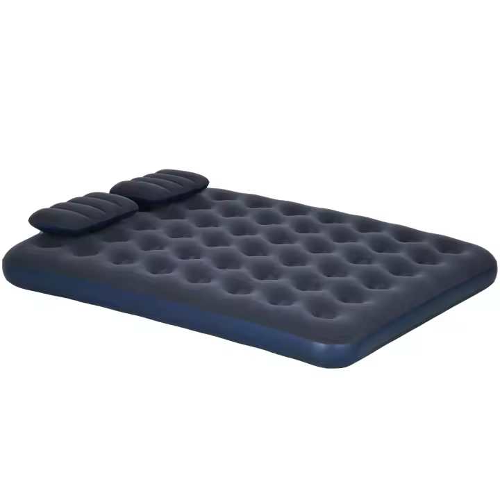 Outsunny Colchón Hinchable Doble 191x137x22 cm con Inflador Manual Colchón Inflable Plegable con 2 Almohadas Integradas Superficie Flocado para Huéspedes Hogar Viajes Camping - 1