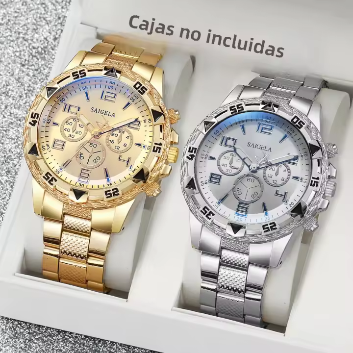 Reloj De Negocios Para Hombre 2pcs/set Moda Dial Arábigo Banda De Acero Reloj De Cuarzo Sin Caja Material De Correa De Aleación Resistente Al Agua - 1