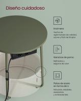 Mesa Auxiliar Redonda con Tomas de Corriente y Cesta de Tela - Espaciosa Mesa Lateral para Salón, Dormitorio o Mesita de Noche, Estilo Moderno - details 25