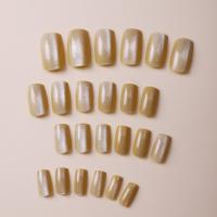 24pcs/set Uñas Postizas Cortas Cuadradas Con Diseño De Ojos De Gato Y Brillo En Colores Rosa Verde Morado Amarillo Y Nude Para Artículos De Belleza Y Uñas - details 9