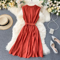 Vestido De Mujer YuooMuoo Estilo Coreano Verano 2025 Casual Sólido Sin Mangas Cinta Bandage Negro Vintage Elegante Vestido Midi O-Neck - details 15
