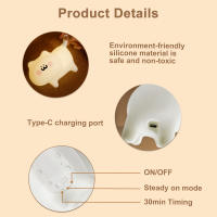 Lámpara Nocturna Para Niños Y Bebés Con Sensor Táctil De Silicona Suave 7 Colores Gato Dibujos Animados Decoración De Habitación Infantil - details 11