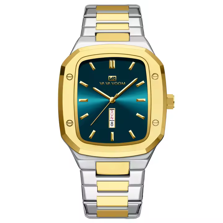 Reloj De Hombre 2024 Moda Cuadrado Acero Inoxidable Azul Oro 3Bar Cuarzo Calendario Semanal Deportivo Simulado Negocios - 1