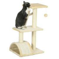 PawHut Árbol Rascador para Gatos Mediano Árbol para Gatos de 3 Niveles Torre para Gatos con Postes de Sisal Tablero para Rascar y Bola Colgante Crema - details 0