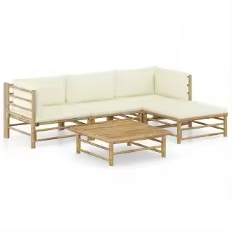 VIDAXL 3058193 juego de sofás con mesita de jardín en bambú de 5 piezas madera y blanco crema - 1