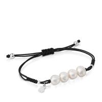 Pulsera de cuero de Plata 925 con Perlas y Oso Dorado - details 3