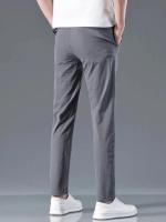 Pantalones Casuales Para Hombre Gris Claro Con Cintura Semi Elástica Pantalones Rectos De Nylon Sedoso Para Hombre Estilo Business Verano - details 6