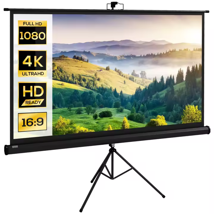 HOMCOM Pantalla de Proyector Manual con Soporte Pantalla de Proyección Portátil Formato 16:9 con Altura Ajustable para Interior y Exterior Cine en Casa PatioNegro - 1