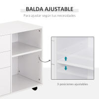 HOMCOM Armario de Oficina con Espacio para Impresora Multifuncional con 3 Cajones Estante Ajustable Ruedas Gran Capacidad de Almacenaje 80x40x65 cm Blanco - details 4