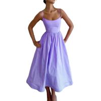 Vestido De Mujer Casual Sin Mangas Con Volante Y Cuello Redondo Elegante Y Suave Para Playa Y Vacaciones Vestido Largo De Hombros Descubiertos - details 2