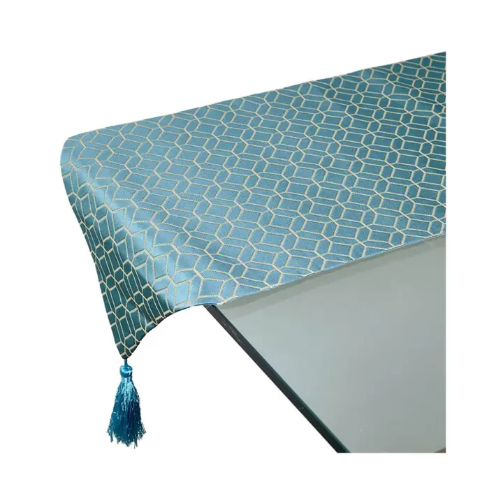 Camino de Mesa Octogonal Azul y Dorado de Poliéster - 30x180cm - 1