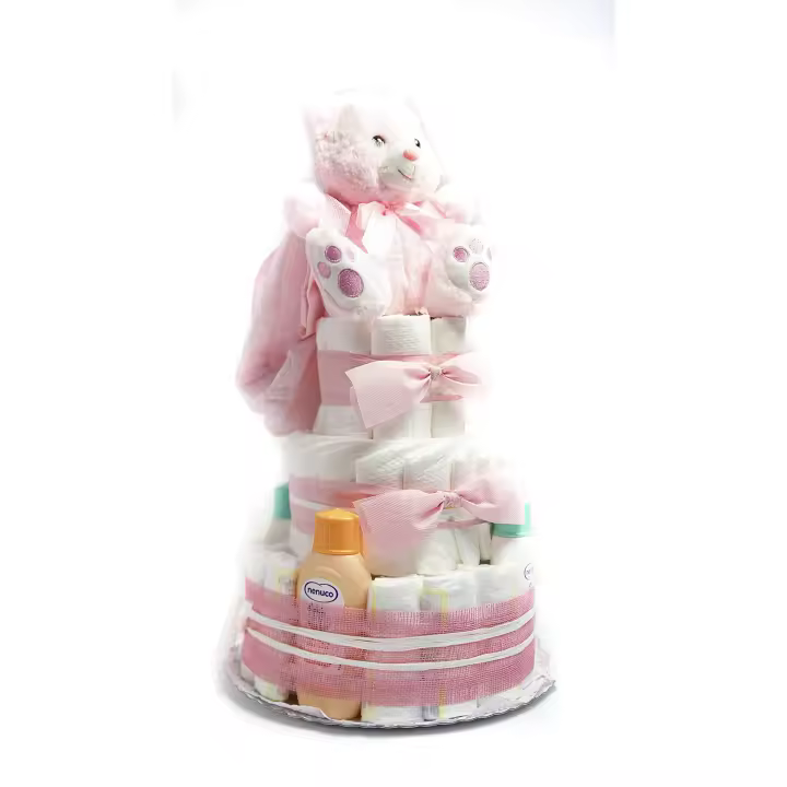 UBABY - Tarta De Pañales DODOT y Neceser NENUCO 3 Pisos Niña - Regalo Original para recién nacido padres primerizos - 1