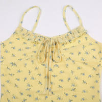 Vestido De Verano Para Mujer Estampado Floral Con Volantes Y Tirantes Spaghetti Vestido A-Line Corto Cuello Cuadrado Sin Mangas Polyester Spandex - details 3