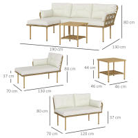 Outsunny Conjunto de Jardín de Ratán Sintético Juego de 3 Piezas Muebles de Jardín con 1 Sofá de 2 Plazas 1 Sofá Esquinera y 1 Mesa de Centro Metálica para Patio Natural y Crema - details 2