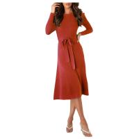 Vestido Casual Diario Para Mujer Con Mangas Burbuja Cintura Alta Ajustada Y Volante Medio Largo De Tejido Knit Moda Avanzada Y Única - details 4