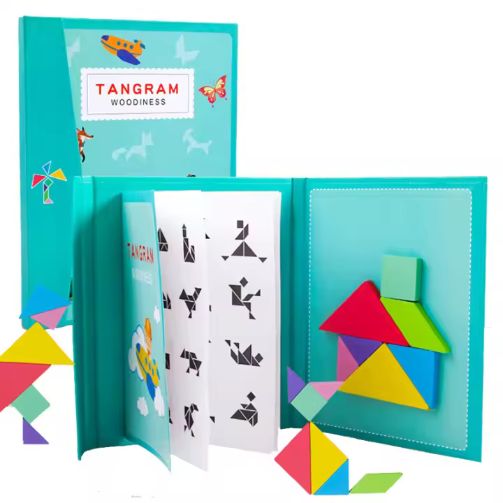 Rompecabezas Magnético 3D De Formas Geométricas Tablero Tangram Juguete Educativo Para Niños Montessori Madera Sin Químicos Peligrosos - 1