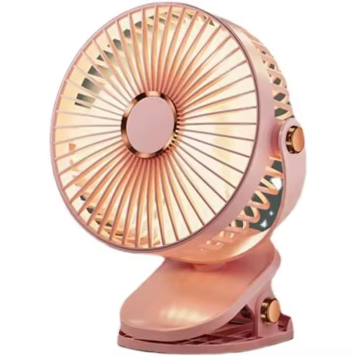 PORCHEDDU Pequeño ventilador de escritorio portátil con clip, recargable, 720 ° ajustable, con Luces LED, funciona con Pilas, mini ventilador personal USB para carro de golf, oficina, al Aire Libre, camping, blanco - 1