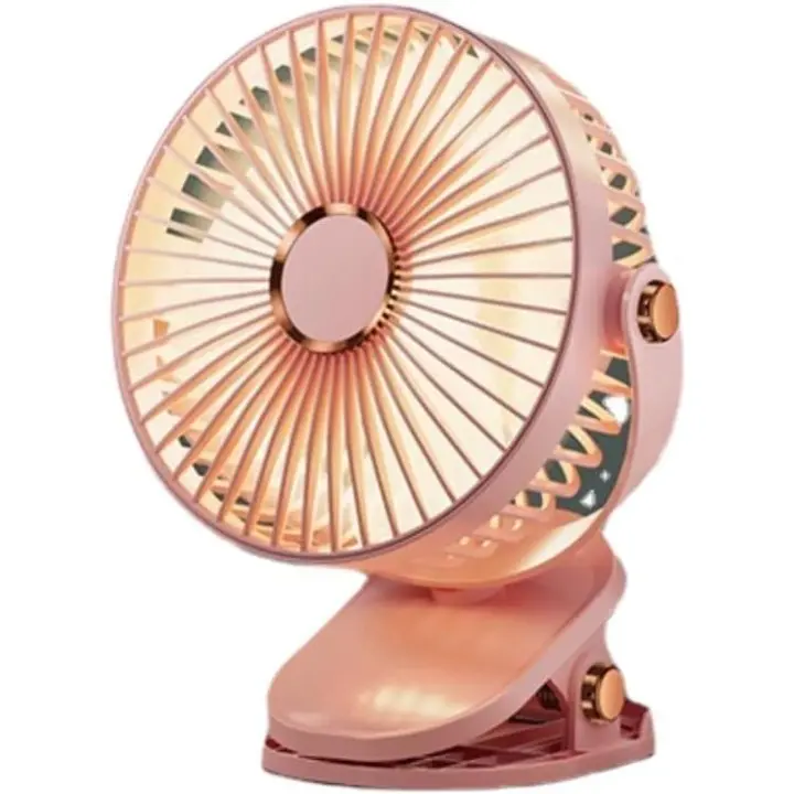 PORCHEDDU Pequeño ventilador de escritorio portátil con clip, recargable, 720 ° ajustable, con Luces LED, funciona con Pilas, mini ventilador personal USB para carro de golf, oficina, al Aire Libre, camping, blanco - 1