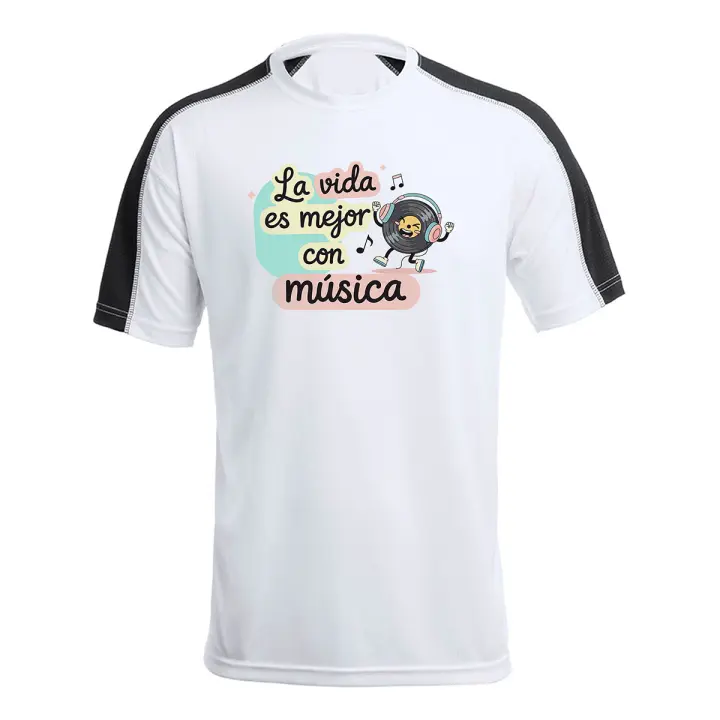 MERCHANDMANIA CAMISETA técnica franja mangas NEGRA frase graciosa musica vida motivacion kpop tshirt - 1