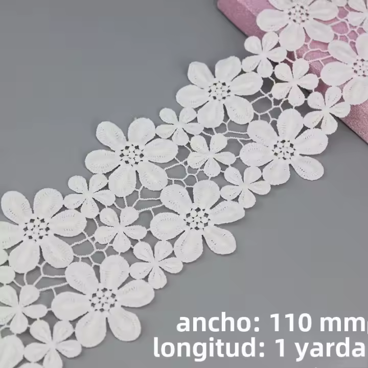 Tela De Encaje De Algodón (1 Yard) Para Decoración Y Artesanías Ribbons De Amor Y Regalos Técnica Jacquard Mesh Ecológico Soluble En Agua - 1