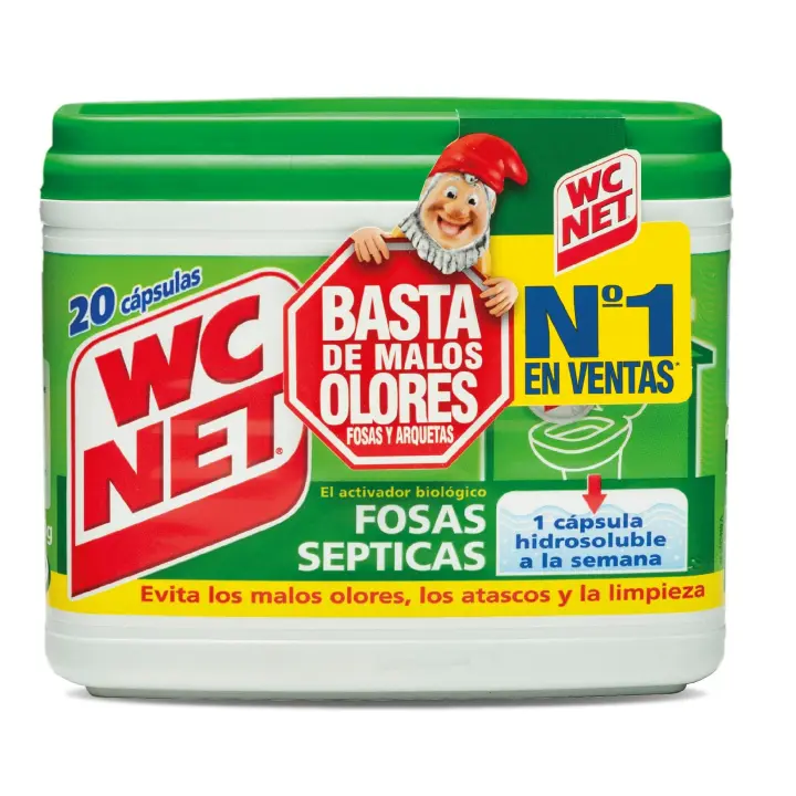 WC NET - Cápsulas Hidrosolubles para Fosa Séptica, 20 Cápsulas de 18 g, Elimina Malos Olores y Previene Atascos, Mantenimiento Eficaz de Tuberías, Fácil Uso Semanal, Fórmula Concentrada - 1