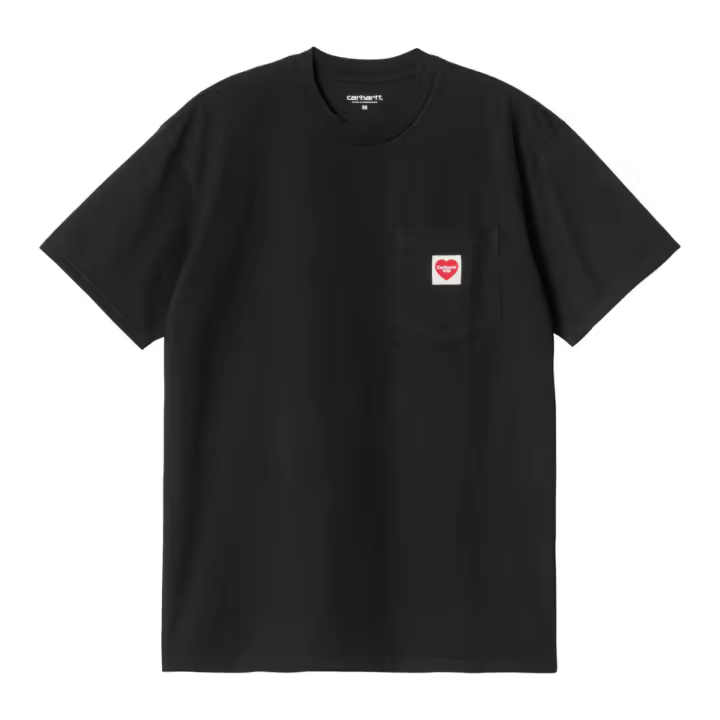 Camiseta Negra Carhartt Pocket Heart T-Shirt Black Red de Corte Holgado - 1