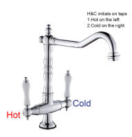 Grifo De Cocina Con Doble Manija Montado En Plataforma Cobre Antiguo Negro Bronce ELK9088 Mezclador De Agua Caliente Y Fría Para Fregadero Instalación En Un Solo Agujero - details 5