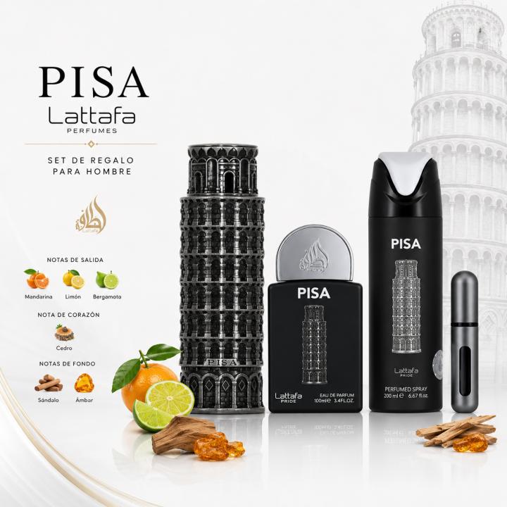 Pisa Lattafa Set Regalo Hombre | Eau de Parfum 100 ml + EDP 20 ml + Perfumed Spray 200 ml | Perfume Aromático Frutal… — oferta en Miravia