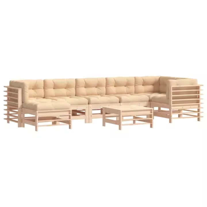 vidaXL Juego de muebles de jardín 8 pzas y cojines madera maciza - 1