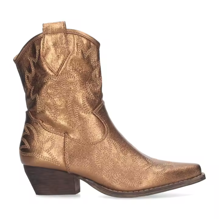 PuntoSalao Botines tacón cómodo camperos estilo cowboy para mujer bronce - 1