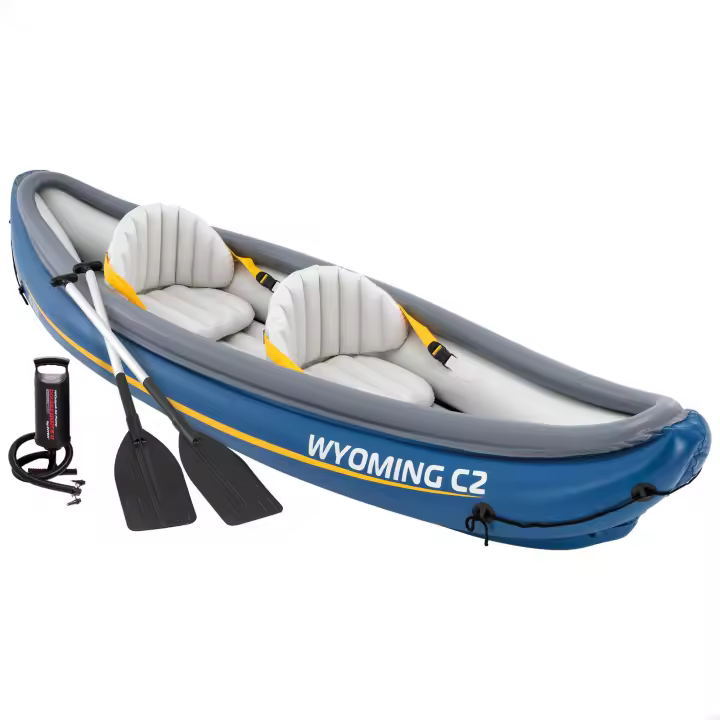 INTEX - Kayak hinchable para 2 personas, máx. 180 kg, con remos e hinchador, asiento, respaldo y suelo hinchables, cuerda de sujeción, asas en los extremos, con bolsa transporte, fácil de almacenar y transportar, kayaks hinchables dobles - 1