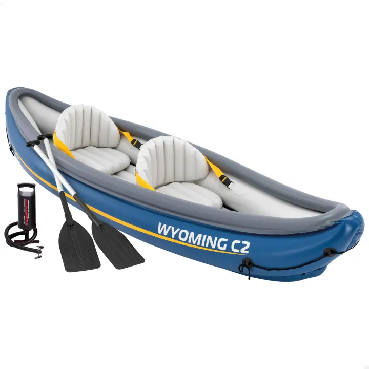 INTEX - Kayak hinchable para 2 personas, máx. 180 kg, con remos e hinchador, asiento, respaldo y suelo hinchables, cuerda de sujeción, asas en los extremos, con bolsa transporte, fácil de almacenar y transportar, kayaks hinchables dobles - 1