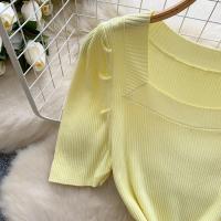 Vestido De Punto REALEFT Vintage De Verano Para Mujer Con Mangas Escaleras Estilo Casual Cuello Cuadrado Ajustado Hasta La Cintura - details 25