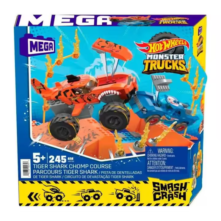 Mattel Coches de Construcción Hot Wheels Monster Trucks Pista Tiger Shark - 1